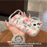 Fleur Romantique Invisible Double Titulaire Vague Bord TPU Housse de Téléphone Portable pour Iphone X Xr Xs 11 12 13 14 15 16 17 Pro Max