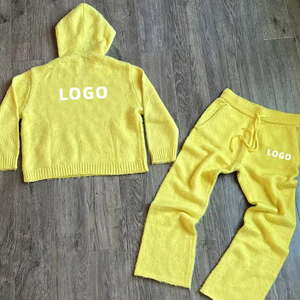 Produttore di <span class=keywords><strong>maglieria</strong></span> maglione da <span class=keywords><strong>uomo</strong></span> in Mohair personalizzato con cappuccio Jacquard con Zip Cardigan tute in maglia Mohair tuta tuta tuta Set pantaloni della tuta - Product Image 5