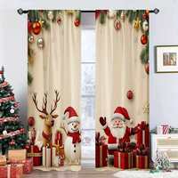 Rideaux de Noël en polyester à imprimé numérique flocons de neige et nœuds, pour fenêtre de salon, ensemble de vente en gros
