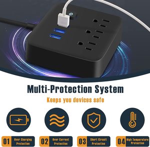Multiprise certifiée CUL avec <span class=keywords><strong>USB</strong></span>, rallonge 3 prises, 3 ports <span class=keywords><strong>USB</strong></span>, multiprise avec protection contre les surtensions, prises multiples - Product Image 3