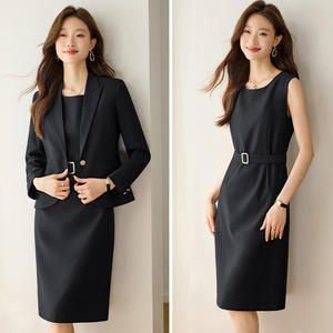 Women's Suit Set Sleeveless Bodycon Dress Midi Length Anti-Wrinkle Work Wear Worsted Fabric Spandex <b>Blend</b> - Product Image 1