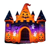 Décoration Gonflable Géante Halloween Château Citrouille Monstre avec Lumières LED Effrayantes, Air Dancer Imprimé UV, Ventilateur Intégré