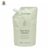 Pochette Doypack personnalisée en usine de 1L pour traitement capillaire liquide, haute barrière, avec bec verseur d'angle, pour lotion de permanente capillaire