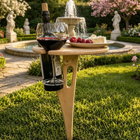 Table à vin pliable portable personnalisée en bois, support à vin pour pelouse extérieure, table de pique-nique en bois pour deux personnes, porte-vin d'extérieur