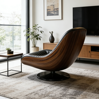 Fauteuil de salon pivotant ergonomique moderne, fauteuil d'appoint en cuir véritable de luxe, contreplaqué de noyer, meubles de chambre à coucher, de bureau