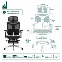 Chaise de bureau ergonomique moderne noire entièrement en maille, chaise de direction avec cadre en Y argenté et repose-pieds rétractable pour la sieste
