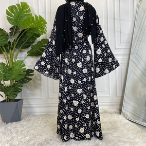 6528# High Quality Satin Printing Abaya Dress Two Layer Sleeves Muslim Women <b>Kaftan</b> Islamic Silk <b>Maxi</b> Dresses - Product Image 5