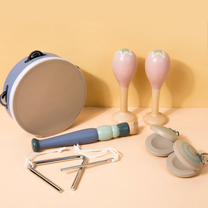Juego de Instrumentos Musicales de Madera al por Mayor, Instrumento de Percusión de Madera con Pandereta Triangular, Maracas, Castañuelas, Flauta, Juego de 5 Piezas - Product Image 4