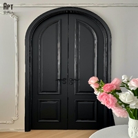 Porte intérieure double arquée moderne sur mesure en bois massif noir, étanche, pour salle de bain, surface finie pour la décoration intérieure