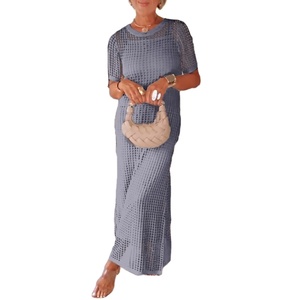 เดรสผู้หญิงคอกลมแขนสั้นลายฉลุพร้อมเดรสซับในแบบไร้สายแฟชั่นใหม่ - Product Image 1