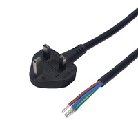Cable de Extensión de Corriente Alterna para Computadora con Enchufe de 3 Pines y Extremo Abierto, Estándar Británico BS IP11, Unidireccional, 16/3, Blanco y Negro