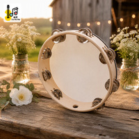 Tambourin en bois de 10 pouces, cadre en bois naturel, double rangée de grelots métalliques, instrument de percussion à main pour mariage, fête, enfants