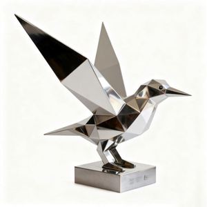 Sculpture d'oiseau géométrique moderne en acier inoxydable, art contemporain pour la décoration murale de la maison et du jardin, design personnalisable - Product Image 2
