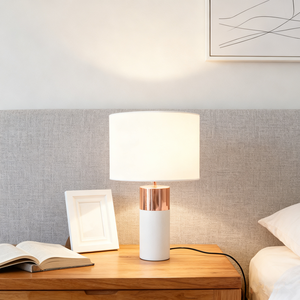 Blanc tambour abat-jour cuivre Accent béton Base lampe de Table moderne chambre salon décor éclairage Design minimaliste - Product Image 3