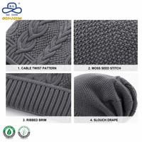 Gorro de Punto Personalizado de Primera Calidad, Estilo Slouchy, con Patrón Trenzado de Punto Moss, Color Carbón, para Unisex, Invierno