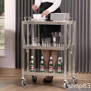 Stainless Steel Utility <b>Cart</b> with Polished Finish Corrosion Resistant Commercial Kitchen Storage <b>Foldable</b> Mobile Troll - Product Image 4