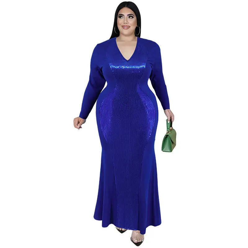 D0201ME42 China Supply Party V-Neck Wedding Guest Plus Size Sequin Women Dress Sehe Fashion