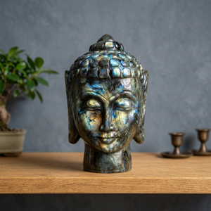 Estatua de Cabeza de Buda de Labradorita Natural Tallada a Mano, Decoración para el Hogar, Cristal Curativo Hecho a Mano, Arte Espiritual - Product Image 1