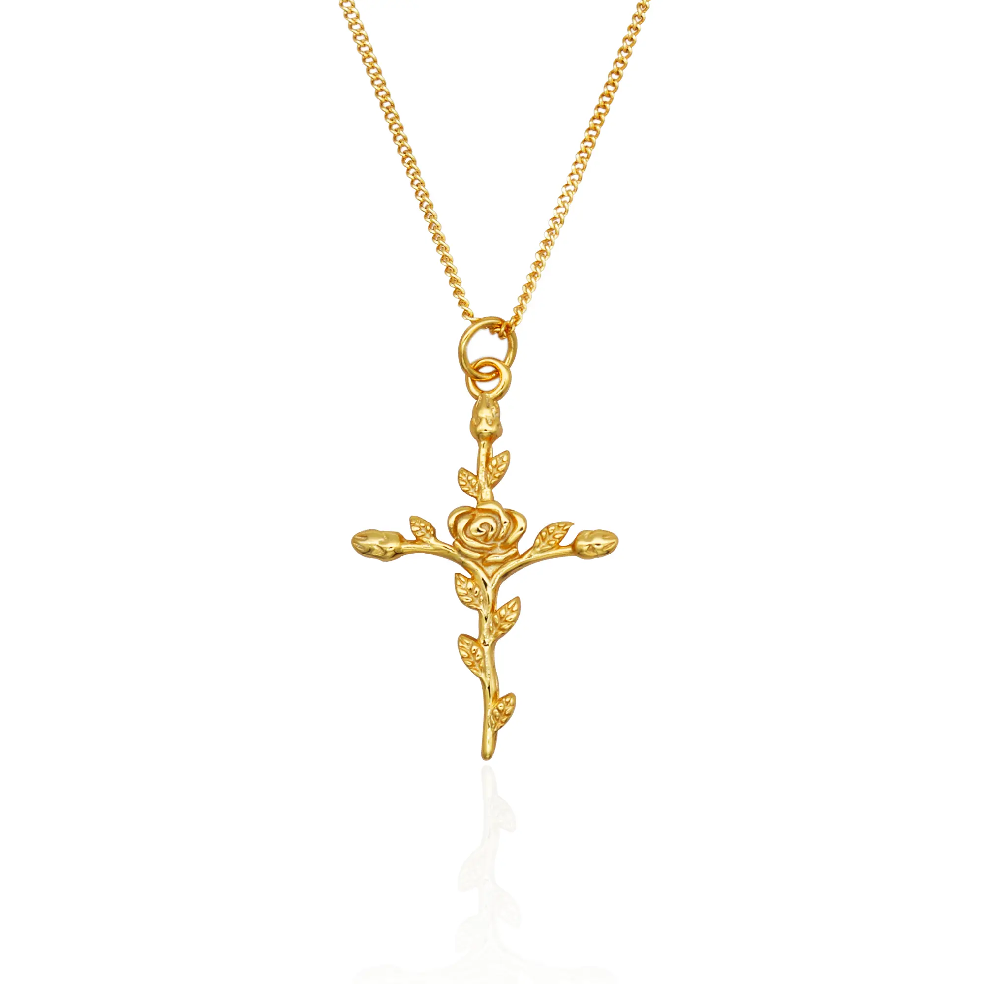 Clássico design de ouro prata 925, colar banhado sofisticado rosa cruz