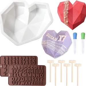 Juego de moldes de silicona para hornear letras de corazón de diamante para boda, herramienta de decoración de pasteles de San Valentín - Product Image 2