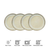 Vente en gros bon marché de vaisselle en céramique en grès beige à bulles glaçure réactive, lot de 20 assiettes et bols avec tasse à café