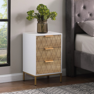Nightstand With 3 <b>Drawers</b> Mid Century Modern Gold Metal Feet And Handles <b>Storage</b> <b>Drawer</b> Cabinet <b>For</b> Bedroom Or Living Room - Product Image 2