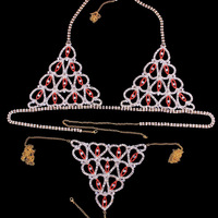 Nouveaux bijoux en cristal Sexy strass Lingerie taille chaîne de corps sous-vêtements femmes 2 pièces Lingerie érotique femmes ensembles soutien-gorge culottes
