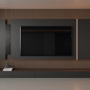 Living Room <b>TV</b> Cabinet Set: Italian-Style LED <b>TV</b> Cabinet with Lattice-Patterned Paneling and Sideboard <b>High</b>-End Furniture - Product Image 2