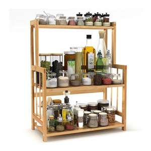 Factory Supply Bamboo Stand Shelf Counter Storage Spice Rack 3 Tier Storage Shelves For Kitchen