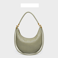 Tas Selempang Wanita Kulit Asli Rajut Model Hobo Warna Hijau Gading, Desain Custom, Bentuk Bulan Sabit, Bisa Dibawa Dengan Berbagai Cara