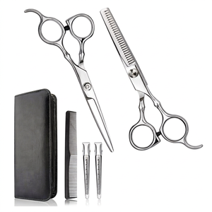 Ciseaux de coiffure professionnels pour la maison, kit de ciseaux à effiler pour barbier/salon, peigne, étui, pour hommes/femmes, acier inoxydable, légers, 6 pouces - Product Image 1