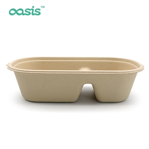 Bol à salade à deux compartiments personnalisable, biodégradable, jetable, en bagasse de canne à sucre, écologique, avec couvercle hydrofuge - Product Image 2