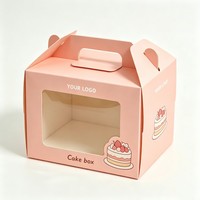 Cajas de cartón ecológicas con ventana transparente y asa para pasteles de cumpleaños de color rosa, muffins y bizcochos suizos