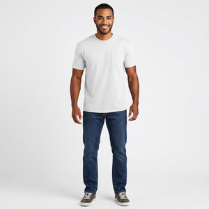 T-shirts pour hommes fabriqués par des professionnels, de haute qualité, 100% coton, vêtements décontractés à la mode, manches courtes, col rond, coupe ajustée, motif uni - Product Image 1