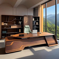 Table de bureau de direction haut de gamme avec surface de travail arrondie et texture géométrique raffinée sur le devant