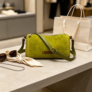 Sac bandoulière rétro cylindrique, sac à bandoulière vert avec rivets décoratifs et fermeture éclair, sac à main décontracté quotidien avec sangle réglable - Product Image 2