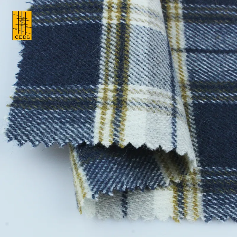 50% 35% 15% Wool Cotton Polyester Blue And Yellow Blended Double Sided Plaids Fabrics for School Uniforms Clothes