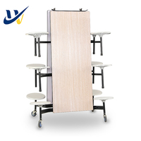 Vente en gros d'usine - Table et chaises pliantes rectangulaires pour cantine scolaire, 12 places, table et chaises de cantine mobiles en bois