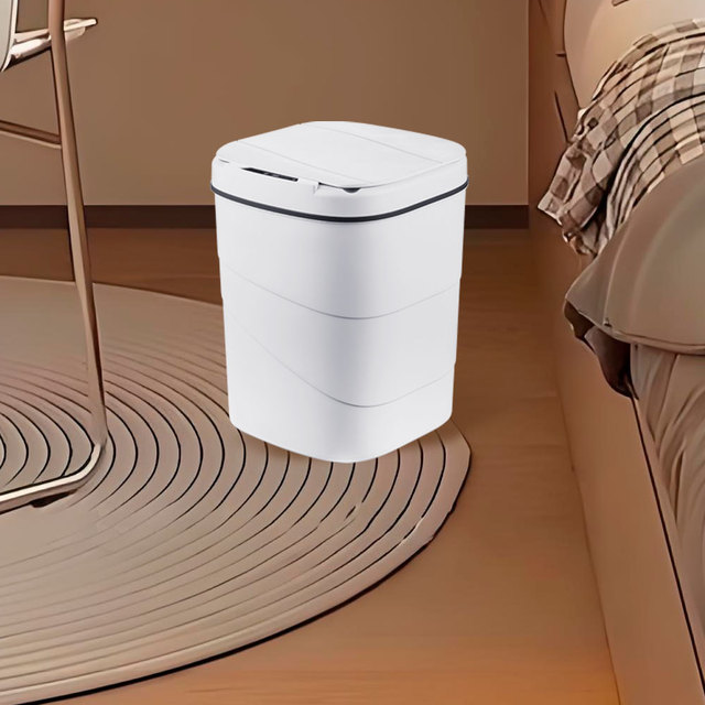 Smart Self Sealing Automatic Sensing Waste Bin Modern Design Touchless Lid White 12L PP Trash Can