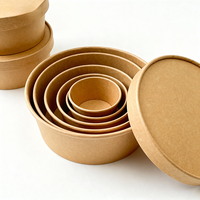 Bol à salade, bol à nouilles coréennes, bol à repas jetable compostable en papier kraft épais écologique, film imperméable, 1300 ml