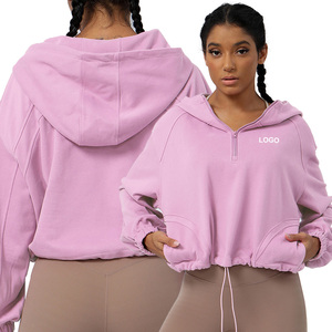 Sm2314 kadın Hoodies yarım Zip uzun kollu üst İpli spor ile kazak üzerinde çekin Yoga ceketi spor ceket açık - Product Image 1