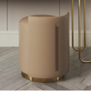 Dossier de pouf cylindrique siège rembourré et base en métal petit pouf rembourré avec base d'accent dorée
