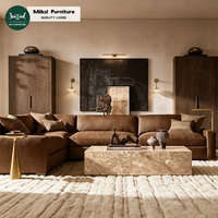 Canapé modulaire en cuir personnalisable, directement de l'usine, pour salon, appartement, villa, canapé en forme de L avec structure en bois massif