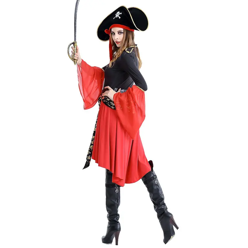 Costume di Halloween Makeup Ball Red pirata Cos capitan Jack abbigliamento femminile adulto pirata abiti Performance