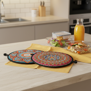 Bolsa Redonda para <span class=keywords><strong>Pizza</strong></span> Reutilizable - Bolsa Térmica Plegable para Entrega de <span class=keywords><strong>Pizza</strong></span> y Picnic, Diseño Boho Mandala de Doble Cara - Product Image 1