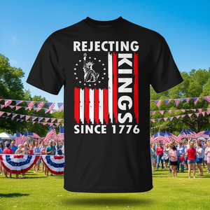 T-shirt Rejecting Kings Since 1776 con design della bandiera americana, taglia unisex per adulti - Product Image 3