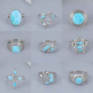 Anello in argento 925 Boho fatto <span class=keywords><strong>a</strong></span> <span class=keywords><strong>mano</strong></span> con finitura delicata Larimar tagliata e gioielli eleganti meticoloso intarsio artistico - Product Image 3