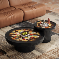 Ensemble de table basse ronde en bois de style italien avec finition brillante pour salon