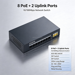 สวิตช์ PoE แบบกำหนดโลโก้เองได้ 8 พอร์ต ความเร็วสูง พร้อมพอร์ตอัปลิงค์ 2 พอร์ต 10/100Mbps RJ45 สำหรับกล้อง IP และอุปกรณ์กระจายสัญญาณไร้สาย - Product Image 5