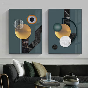 Tableau mural abstrait de luxe géométrique avec <span class=keywords><strong>cercle</strong></span> de perles et affiches, <span class=keywords><strong>peinture</strong></span> en porcelaine cristalline pour la décoration du salon - Product Image 6